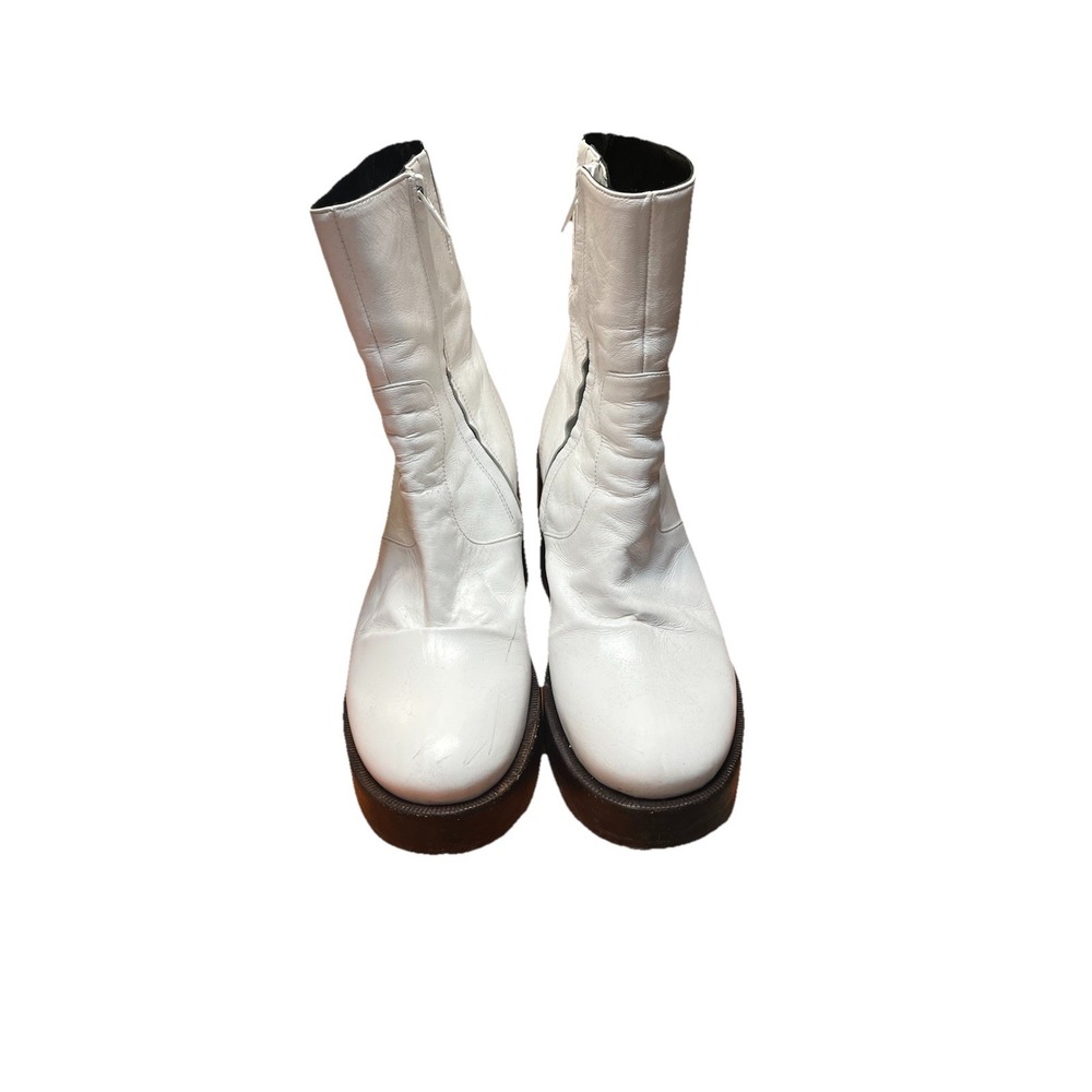 SIMON MILLER White Leather‎ Platform Boots Side Zip Chunky Heel Size 39 US 8.5